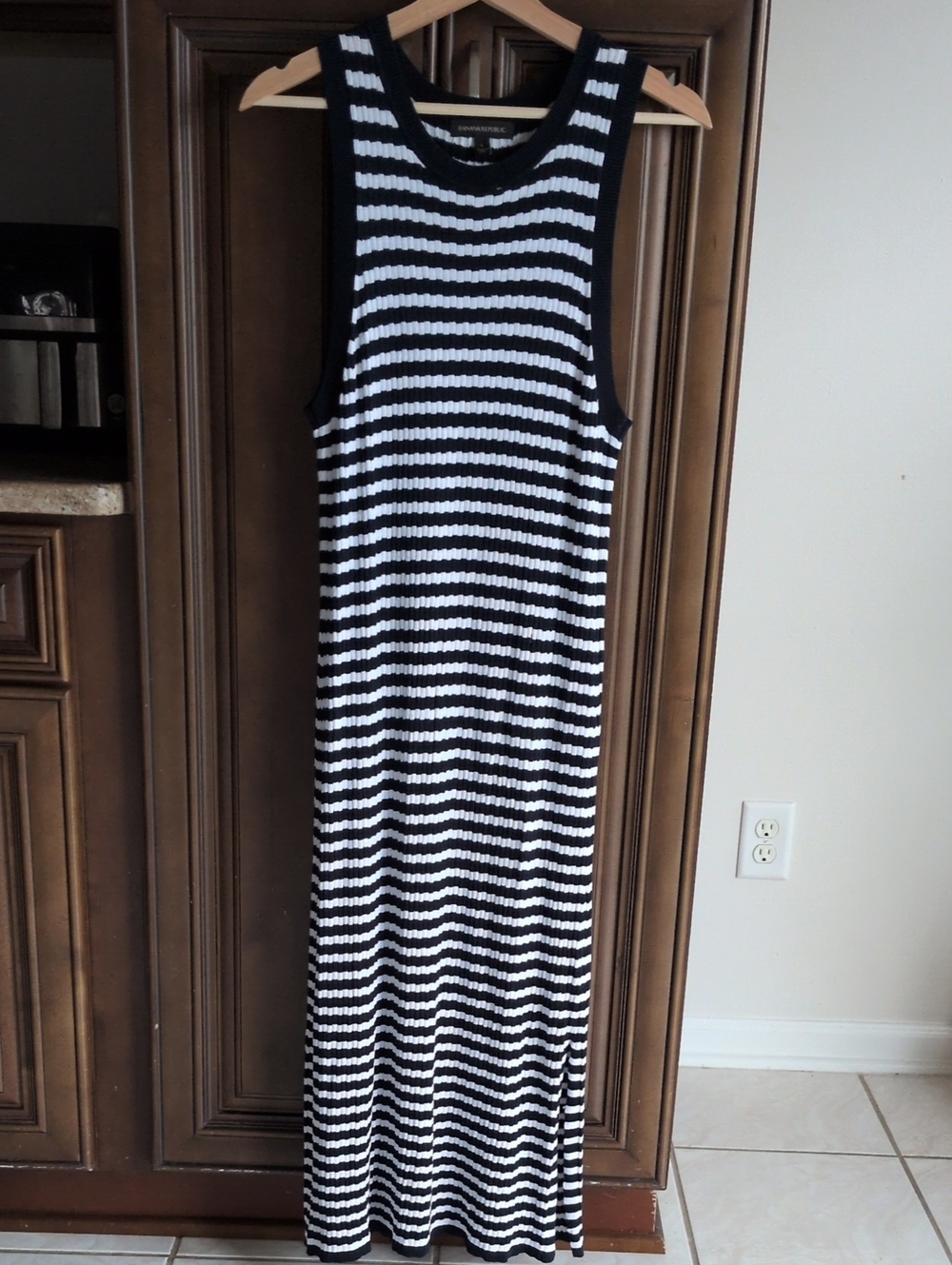 Banana Republic Black and White Striped Maxi Dress